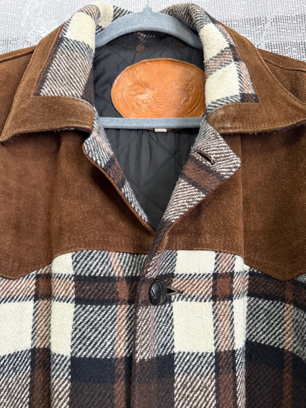 Vintage Laurence Roy suede and wool plaid jacket - Picture 4 of 8